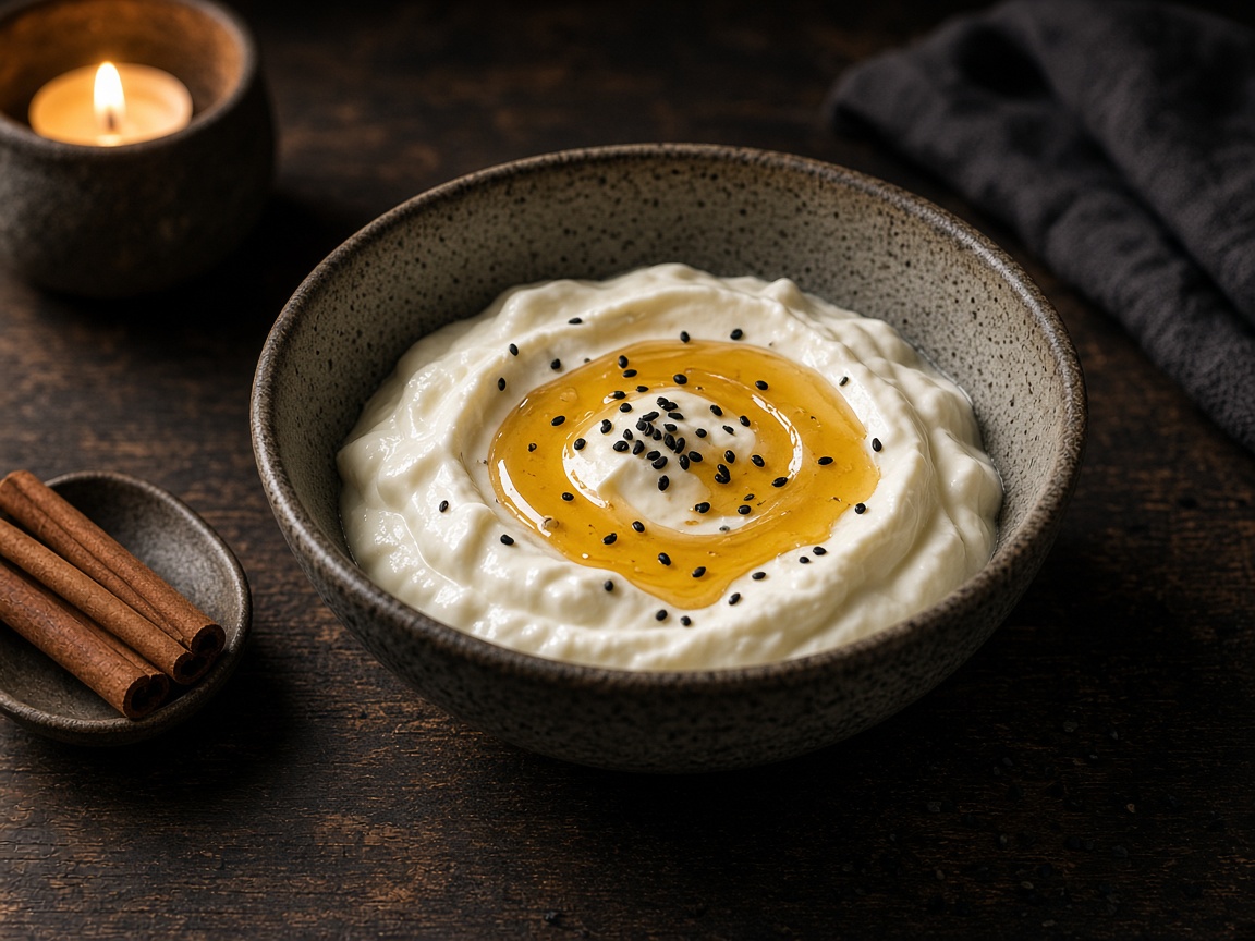 Joghurt mit Honig in einer Keramikschale