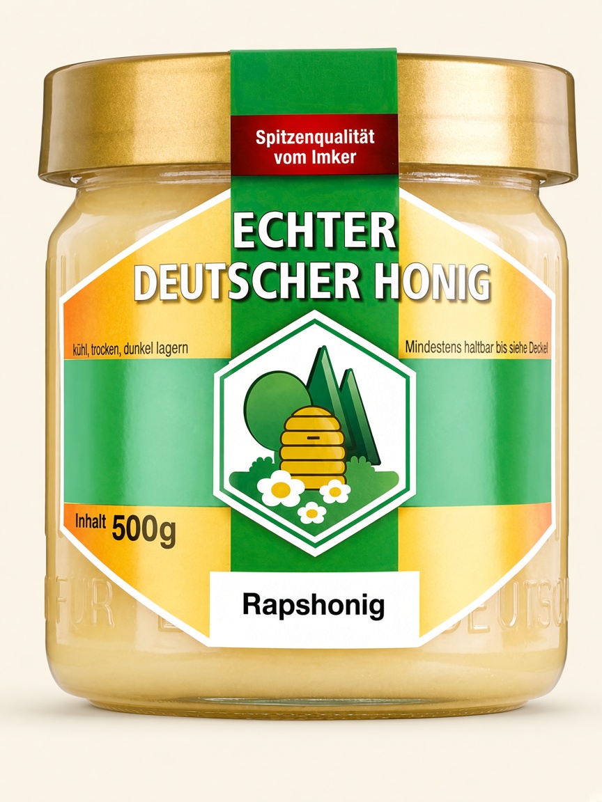 Glas Rapshonig, 500 g, echter deutscher Honig